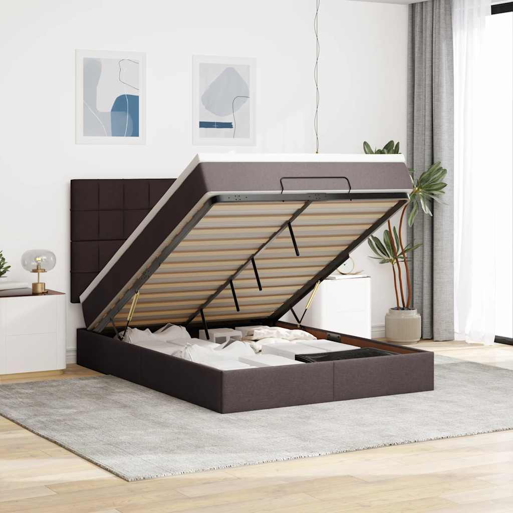 Ottoman bed met matras en LED's 140x200cm stof donkerbruin is nu te koop bij PeponiXL, paradijselijk wonen!