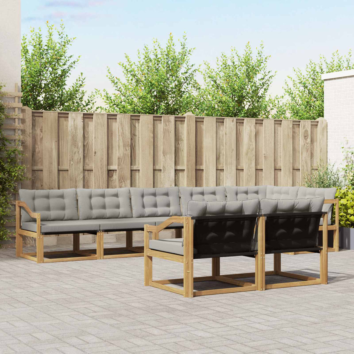 Buiten bankenset met kussen 8 pcs Wit en Lichtgrijs is nu te koop bij PeponiXL, paradijselijk wonen!