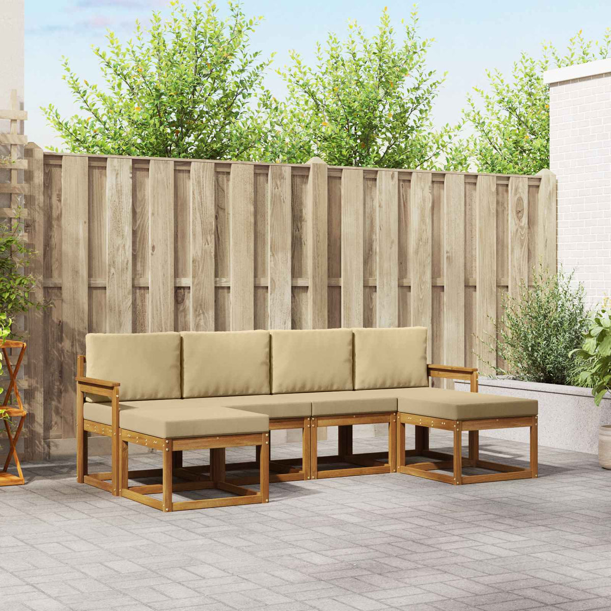 Buiten bankenset 6 pcs Natuurlijk en Beige Bewerkt hout is nu te koop bij PeponiXL, paradijselijk wonen!