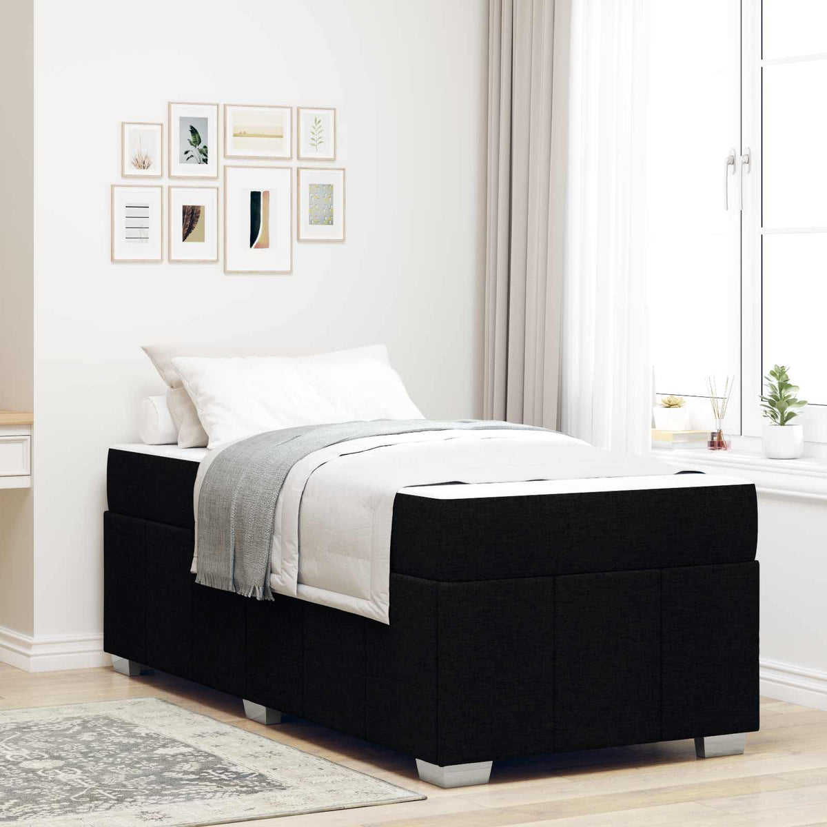 Bedframe met matras Zwart 90 x 200 cm Stof is nu te koop bij PeponiXL, paradijselijk wonen!
