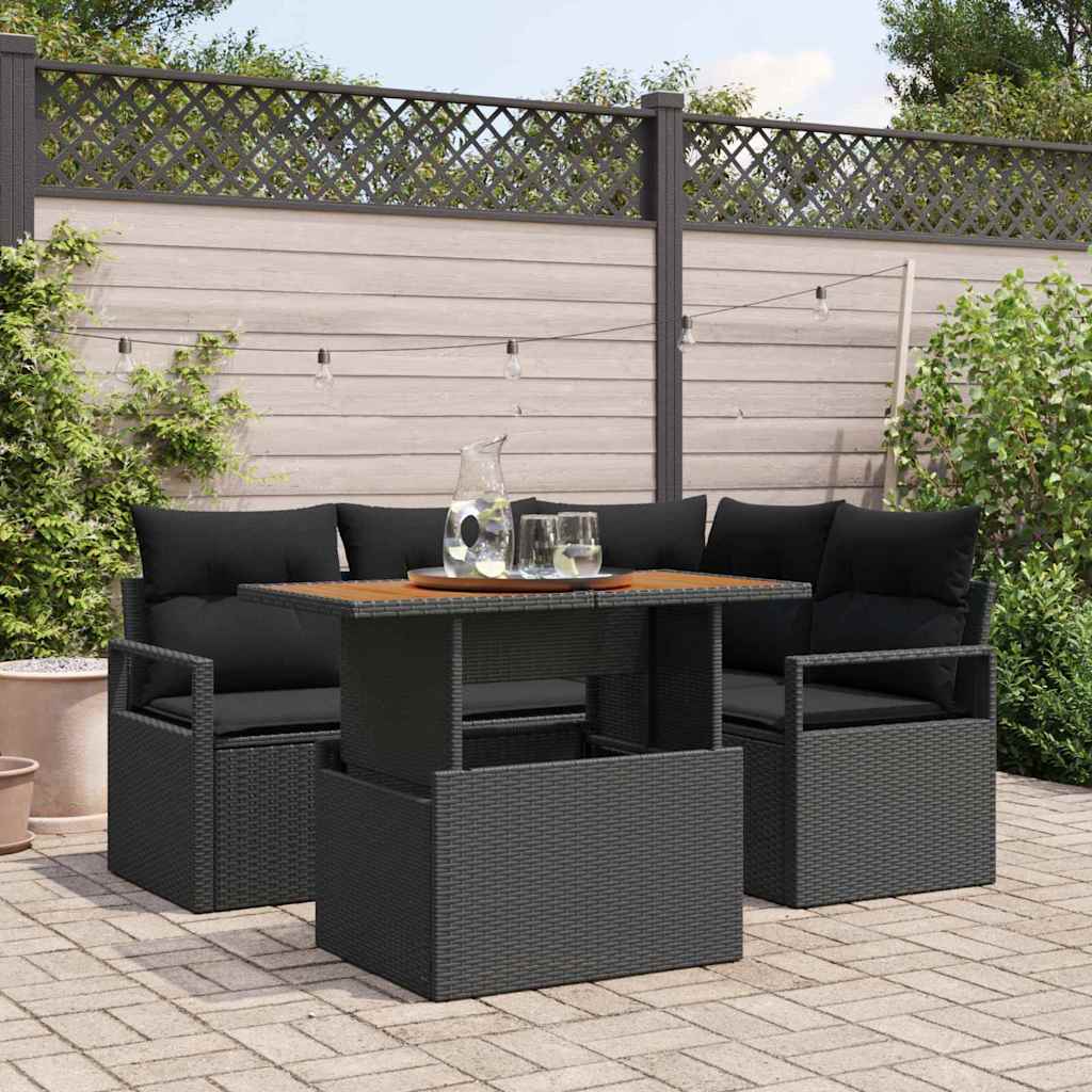 Tuin Sofa Set met opslag 5 pcs Zwart Poly riet is nu te koop bij PeponiXL, paradijselijk wonen!