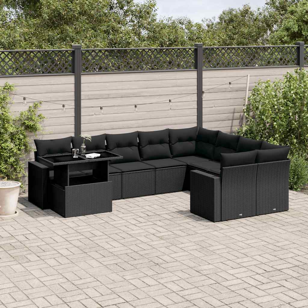 10-delige Loungeset met kussens poly rattan zwart is nu te koop bij PeponiXL, paradijselijk wonen!