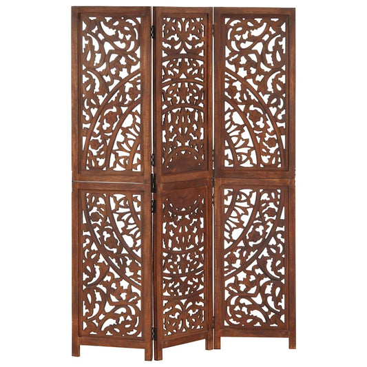 Kamerscherm 3 panelen handgesneden 120x165 cm mangohout bruin is nu te koop bij PeponiXL, paradijselijk wonen!