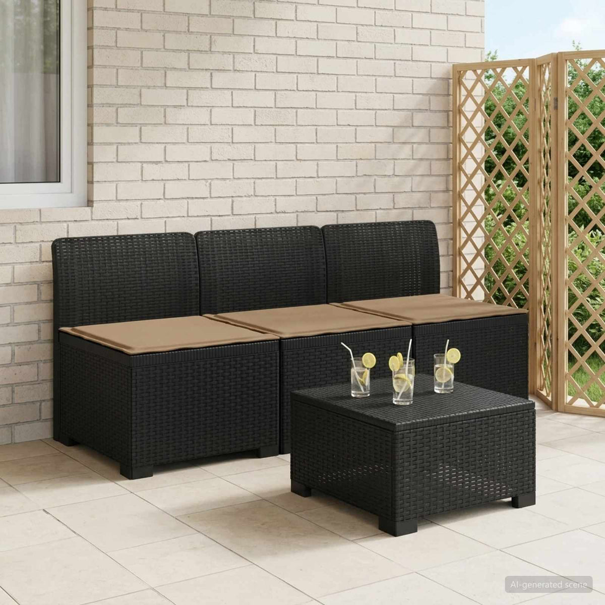 3-zits tuinbank met kussens in rattanlook PP Antraciet is nu te koop bij PeponiXL, paradijselijk wonen!