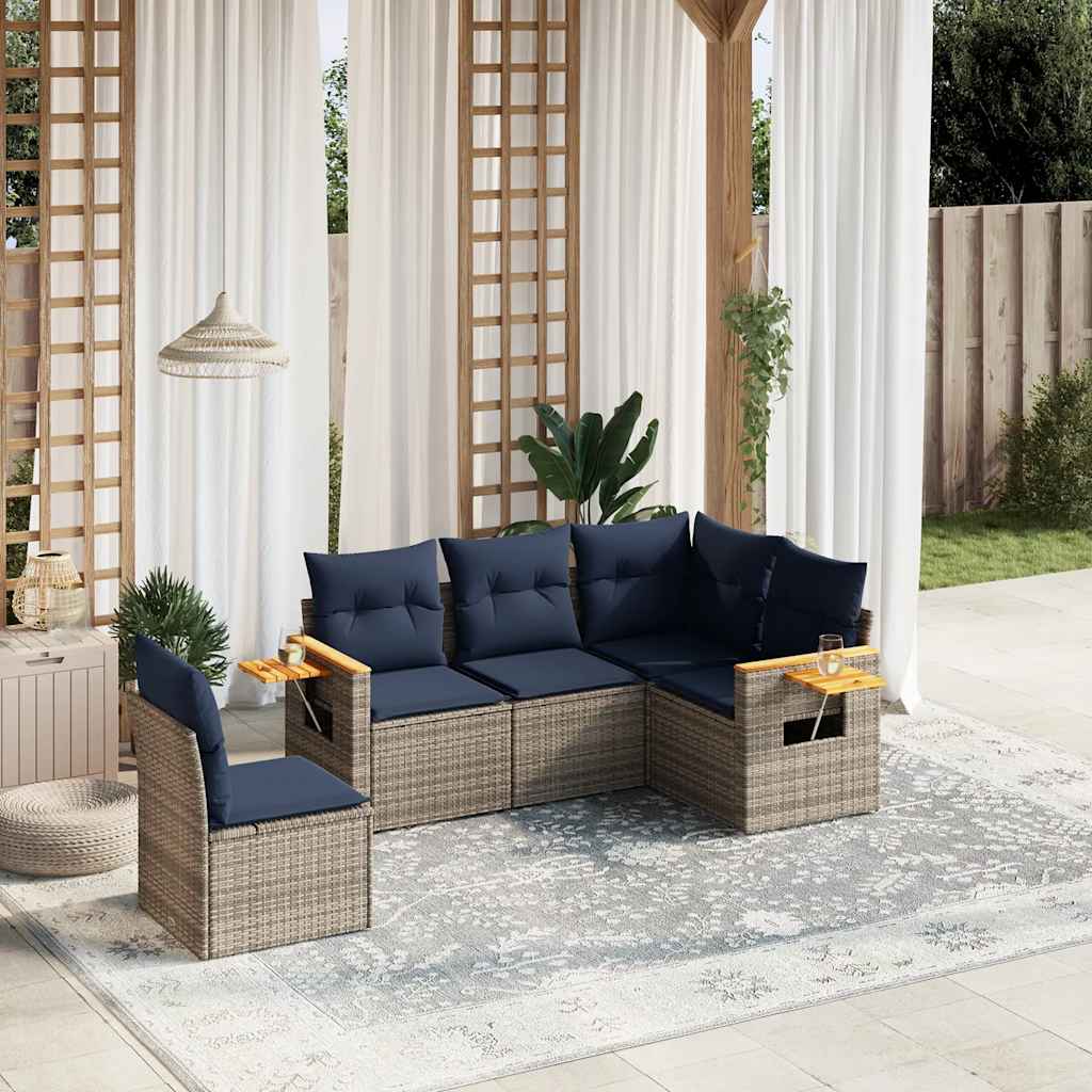 5-delige Loungeset met kussens poly rattan grijs is nu te koop bij PeponiXL, paradijselijk wonen!