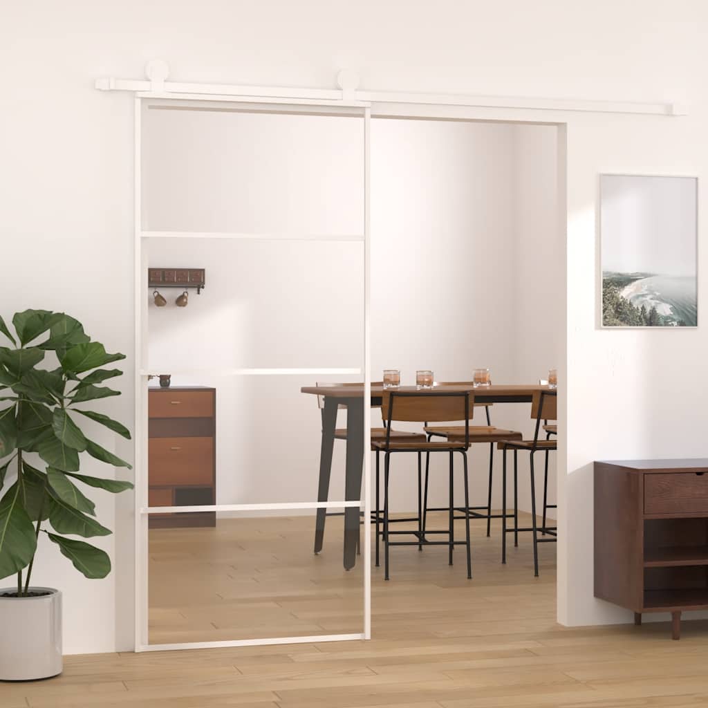 Schuifdeur 90x205 cm ESG-glas en aluminium wit is nu te koop bij PeponiXL, paradijselijk wonen!