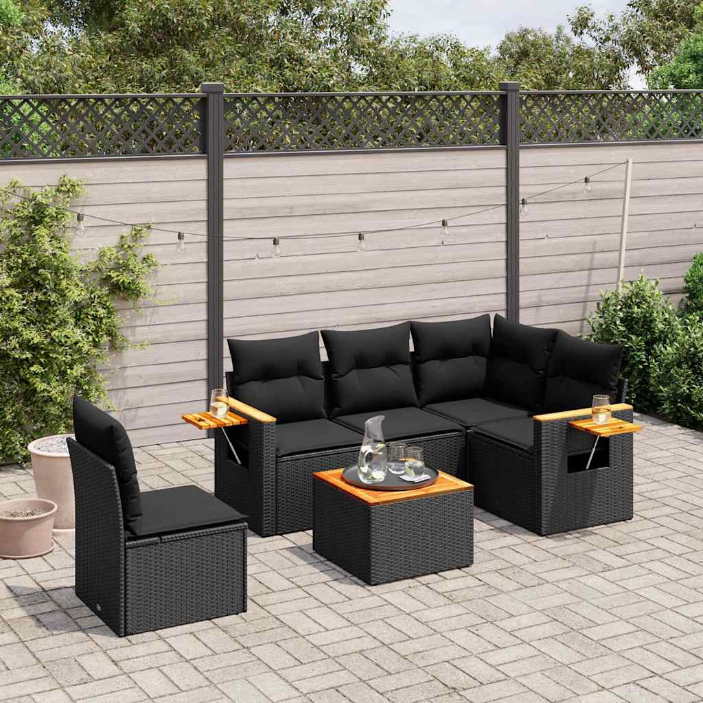 6-delige Loungeset met kussens poly rattan zwart is nu te koop bij PeponiXL, paradijselijk wonen!