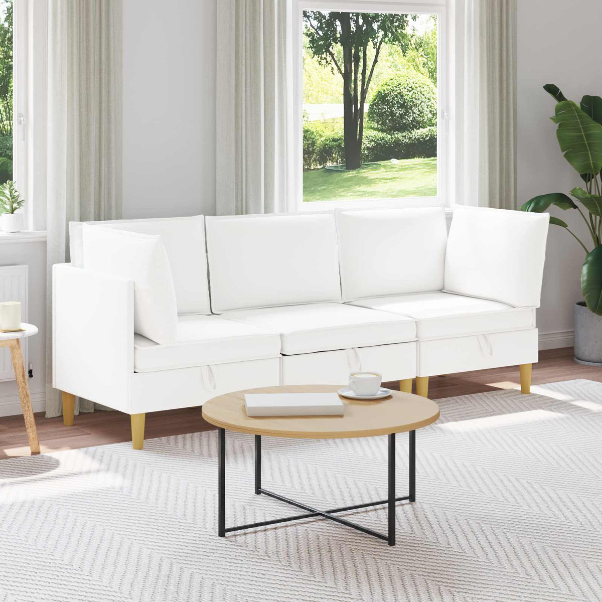 Woonkamer Meubelset met kussen met opslag 3 pcs Wit Stof is nu te koop bij PeponiXL, paradijselijk wonen!
