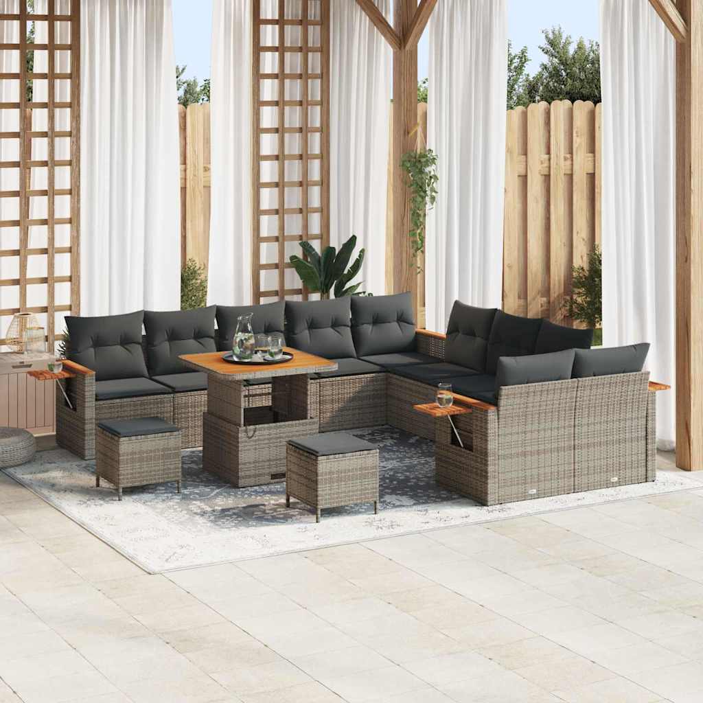 Tuinbankenset met kussen 17 pcs Grijs poly rattan is nu te koop bij PeponiXL, paradijselijk wonen!