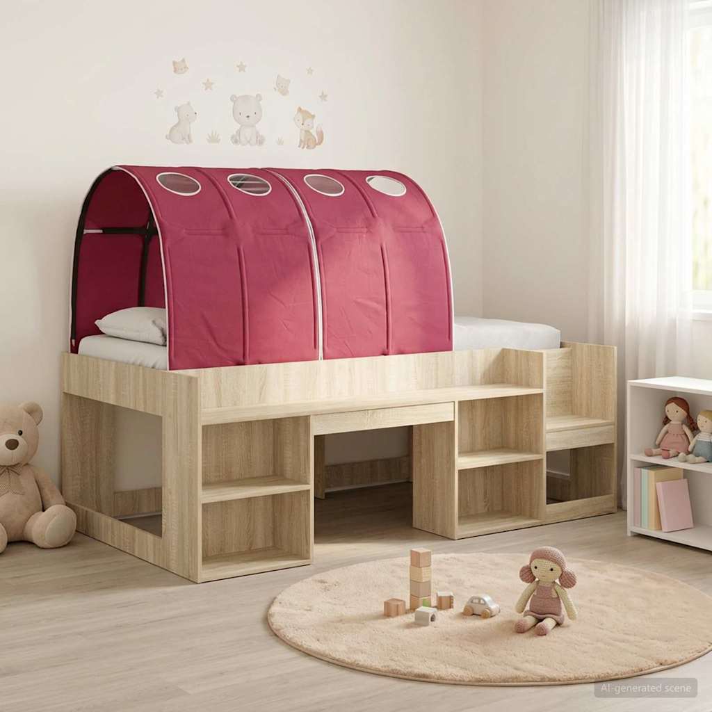 Bedframe met tunnel met plank 3 st Sonoma eiken en rood is nu te koop bij PeponiXL, paradijselijk wonen!