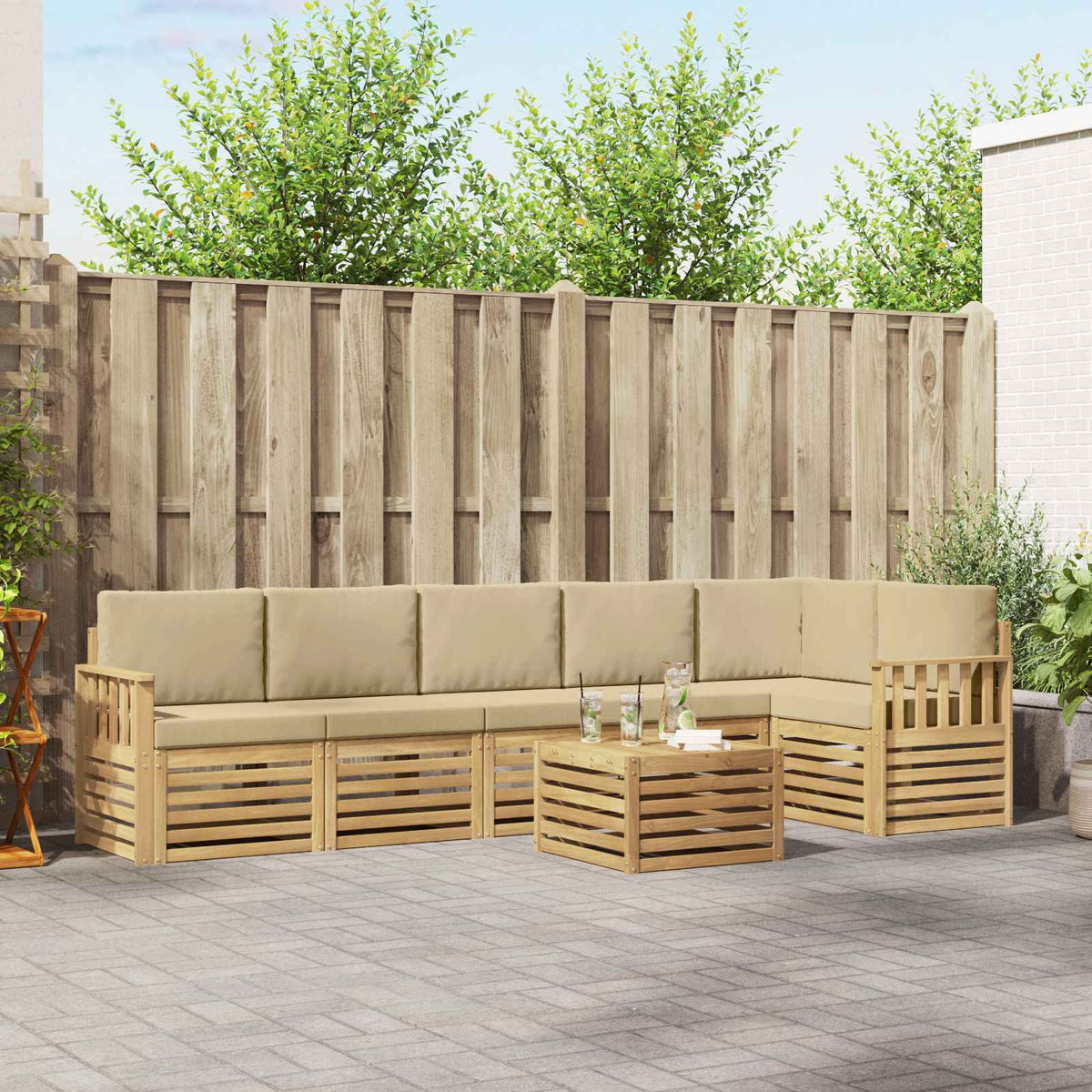 Buiten bankenset 7 pcs Wit en Beige 59 x 59 x 37 cm Polyester is nu te koop bij PeponiXL, paradijselijk wonen!