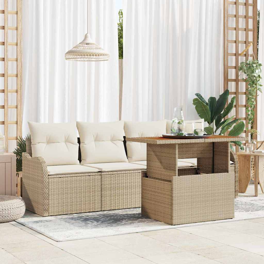 Tuinbankenset met kussen 5 pcs Beige en Crème poly rattan is nu te koop bij PeponiXL, paradijselijk wonen!
