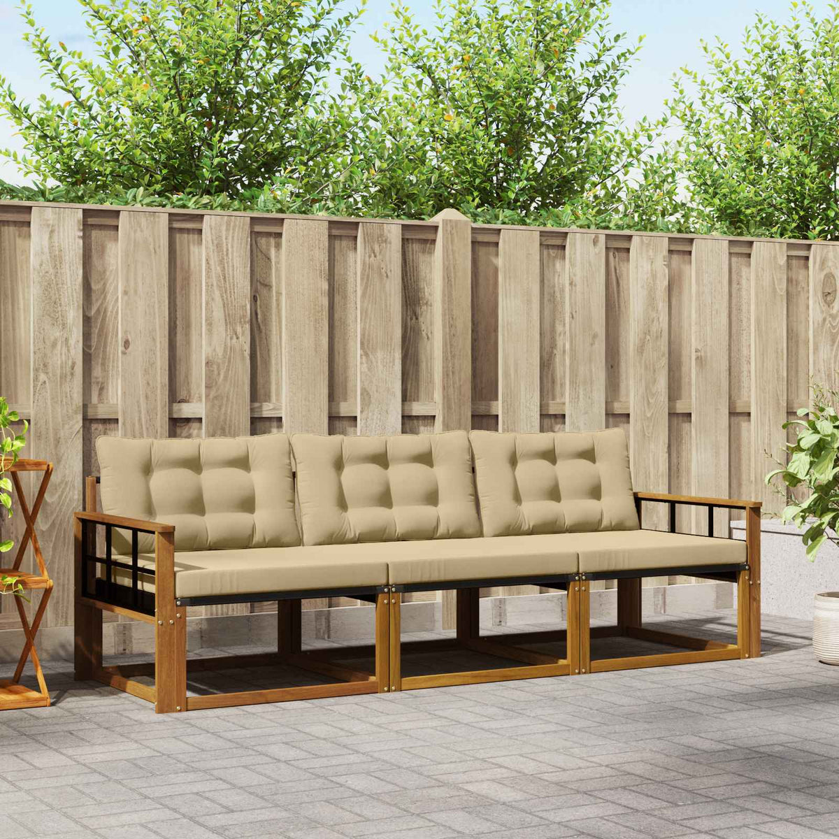 Buiten bankenset met kussen 3 pcs Natuurlijk en Beige is nu te koop bij PeponiXL, paradijselijk wonen!