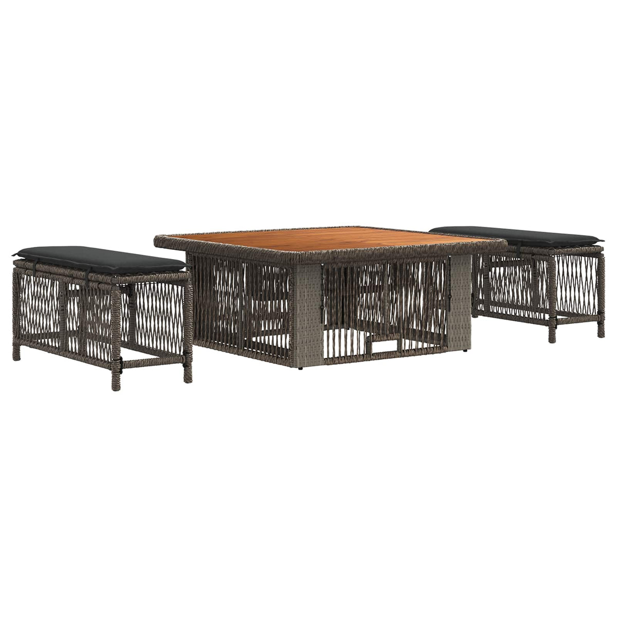 Tuin eettafelset 3 pcs Grijs en Donkergrijs poly rattan is nu te koop bij PeponiXL, paradijselijk wonen!