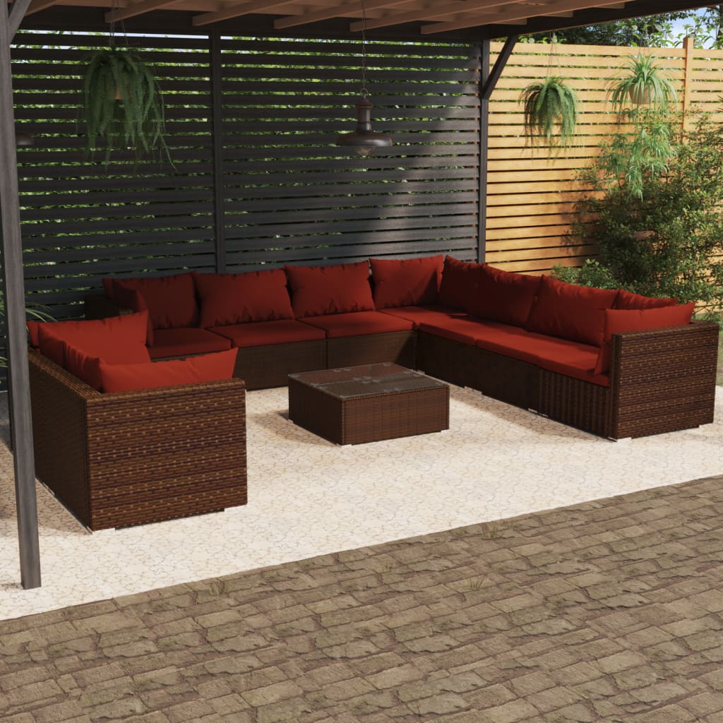 10-delige Loungeset met kussens poly rattan bruin is nu te koop bij PeponiXL, paradijselijk wonen!