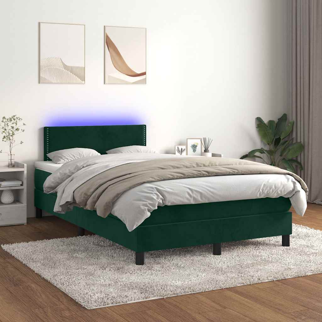 Boxspring met matras en LED fluweel donkergroen 120x200 cm is nu te koop bij PeponiXL, paradijselijk wonen!