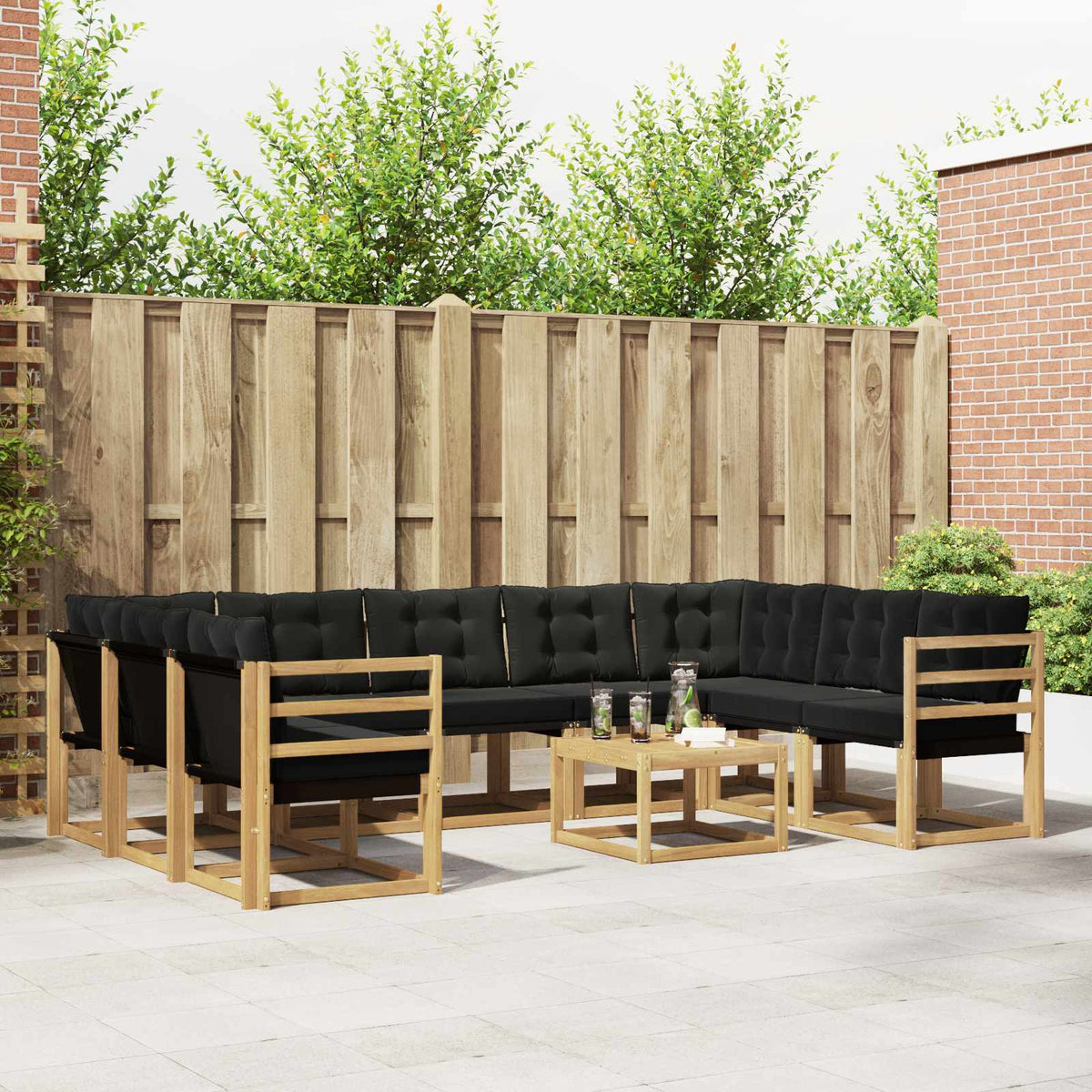 Buiten bankenset met kussen 10 pcs Wit en zwart is nu te koop bij PeponiXL, paradijselijk wonen!