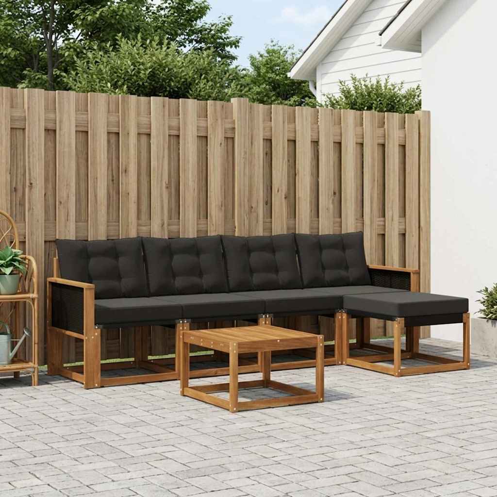 Buiten bankenset met kussen 6 pcs Naturel en Zwart is nu te koop bij PeponiXL, paradijselijk wonen!
