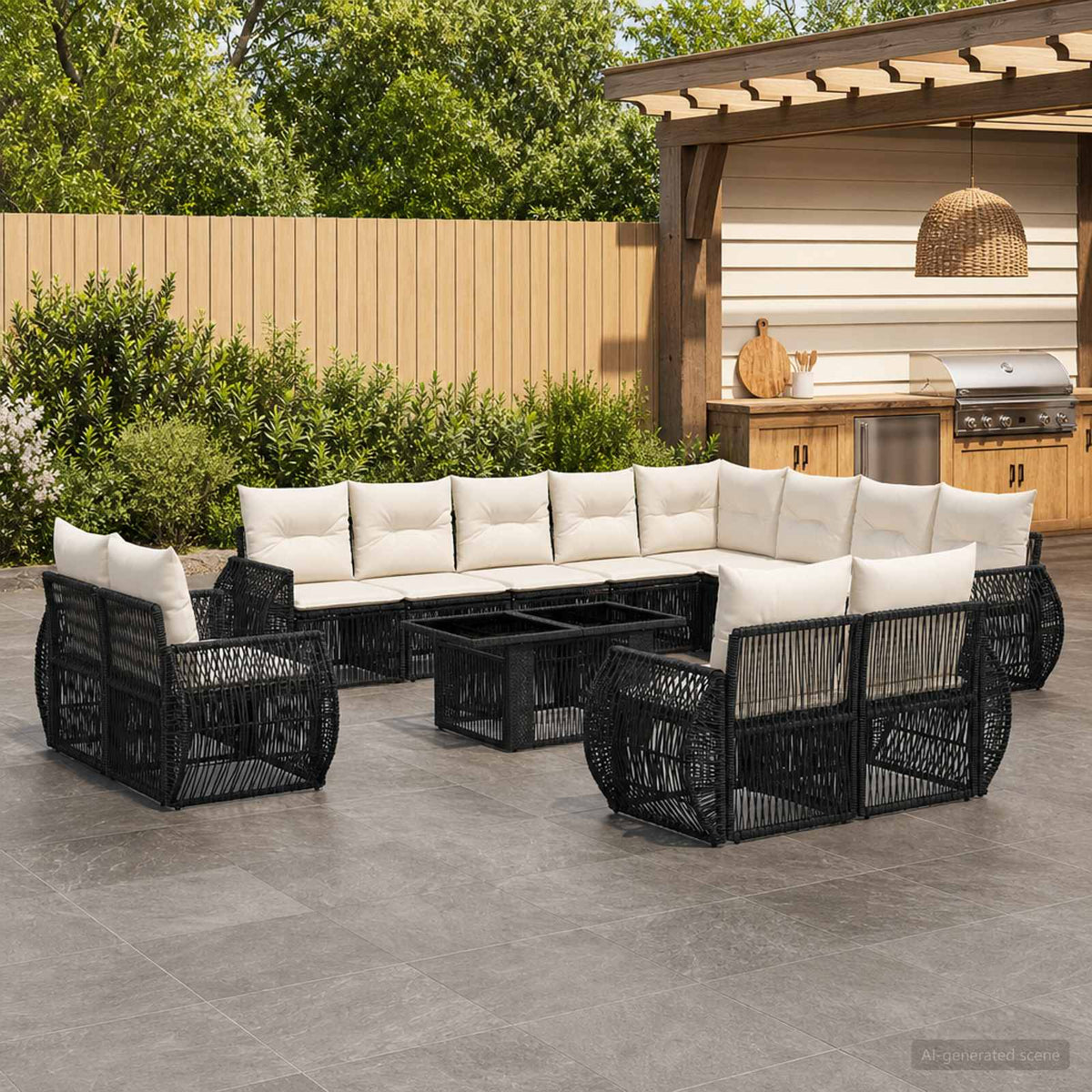 Tuinbankenset 13 st Zwart en Cream Wit poly rattan is nu te koop bij PeponiXL, paradijselijk wonen!