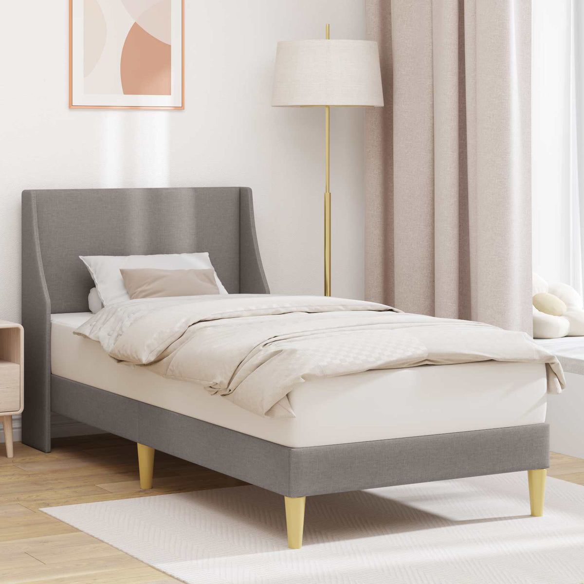 Bedframe Effen met hoofdeinde Taupe 100 x 200 cm Stof is nu te koop bij PeponiXL, paradijselijk wonen!