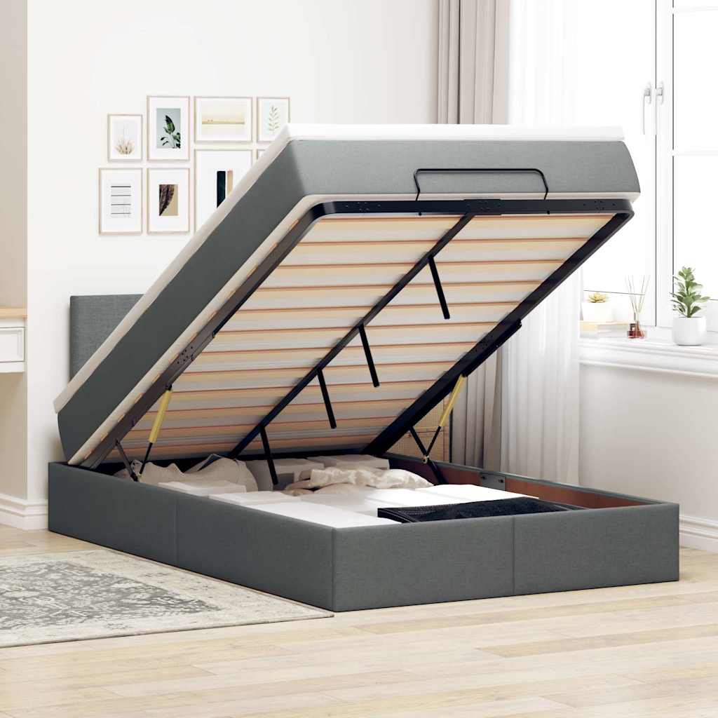 Bed poef met matras en LED's 120x200 cm stof donkergrijs is nu te koop bij PeponiXL, paradijselijk wonen!