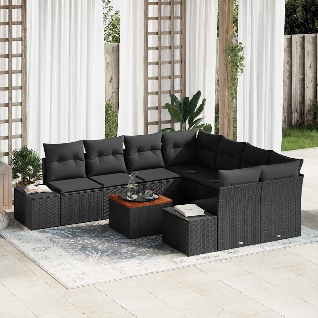 Tuinbankenset met kussen 9 pcs Zwart poly rattan is nu te koop bij PeponiXL, paradijselijk wonen!