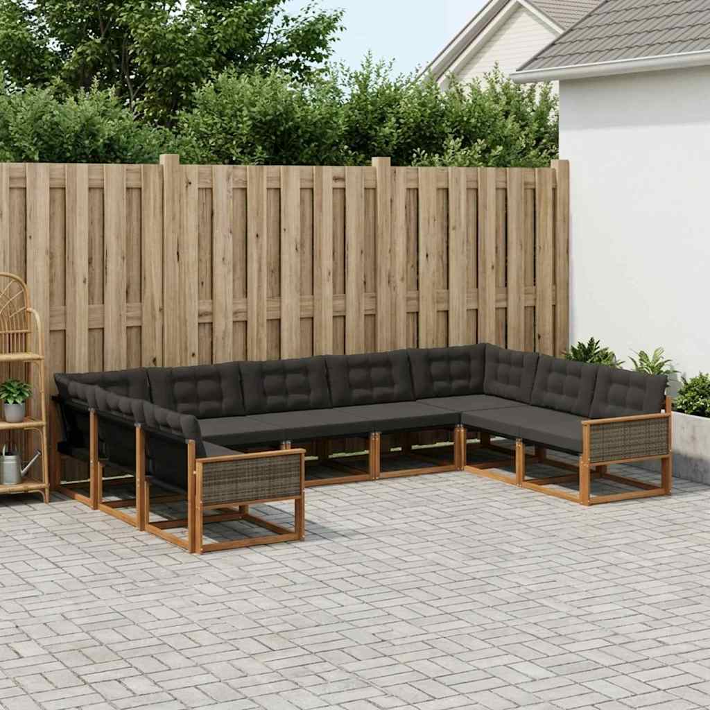 Buiten bankenset met kussen 9 pcs Naturel en Zwart is nu te koop bij PeponiXL, paradijselijk wonen!