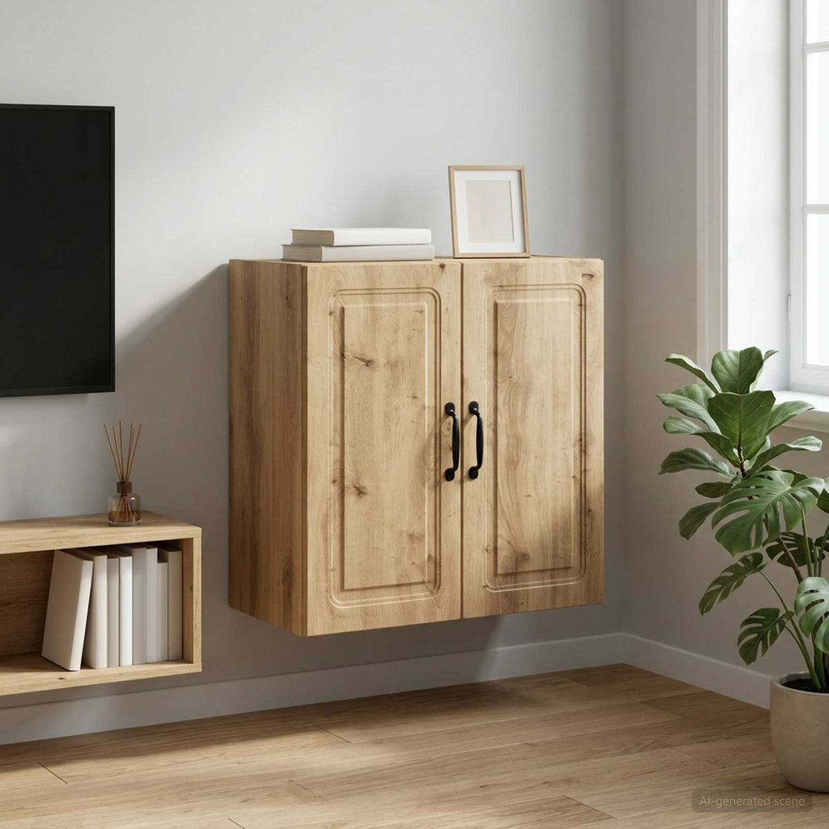 Wandkast 59 x 31 x 60 cm Bewerkt hout Artisanaal eiken is nu te koop bij PeponiXL, paradijselijk wonen!
