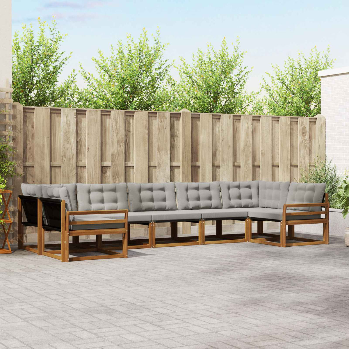 Buiten bankenset met kussen 7 pcs Natuurlijk en Lichtgrijs is nu te koop bij PeponiXL, paradijselijk wonen!
