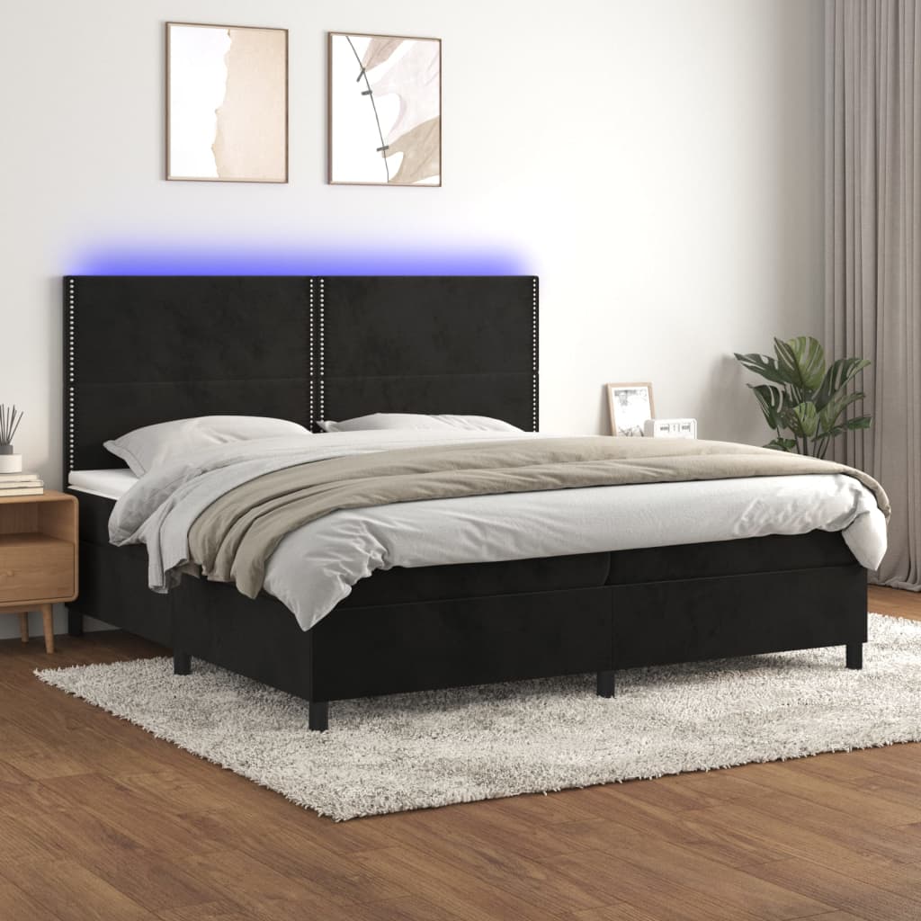 Boxspring met matras en LED fluweel zwart 200x200 cm is nu te koop bij PeponiXL, paradijselijk wonen!