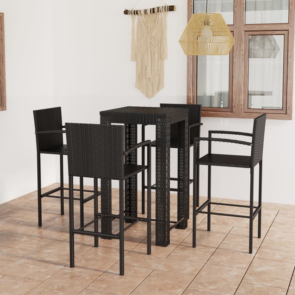 5-delige Tuinbarset met armleuningen poly rattan zwart is nu te koop bij PeponiXL, paradijselijk wonen!