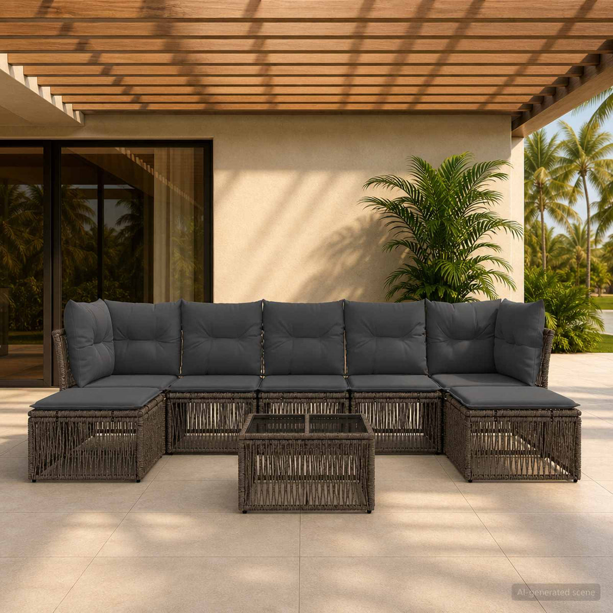 Tuinbankenset 8 pcs Grijs poly rattan is nu te koop bij PeponiXL, paradijselijk wonen!