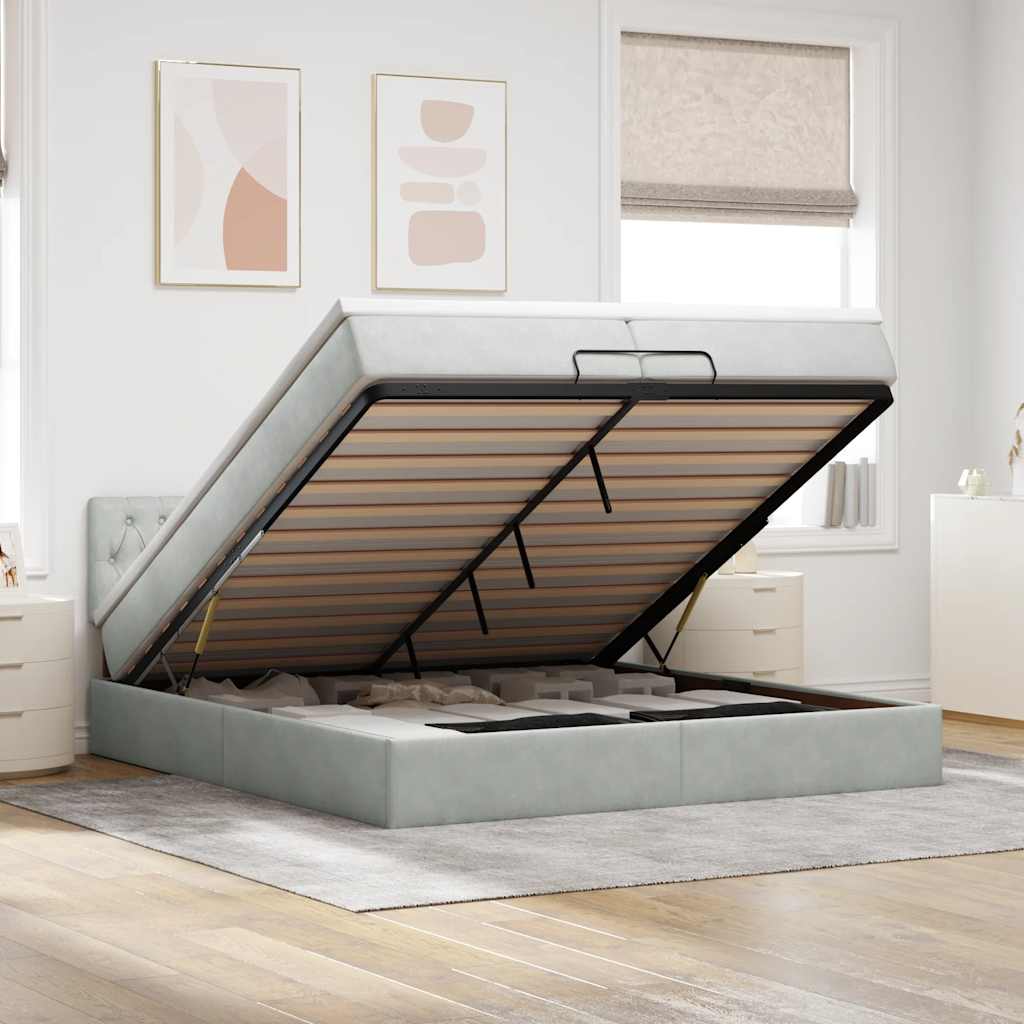 Ottoman bed met matras 200x200 cm fluweel lichtgrijs is nu te koop bij PeponiXL, paradijselijk wonen!