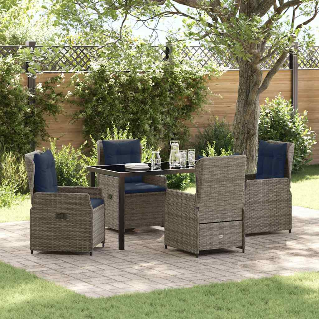 Tuin Eetset met kussen 5 pcs Grijs Poly riet is nu te koop bij PeponiXL, paradijselijk wonen!