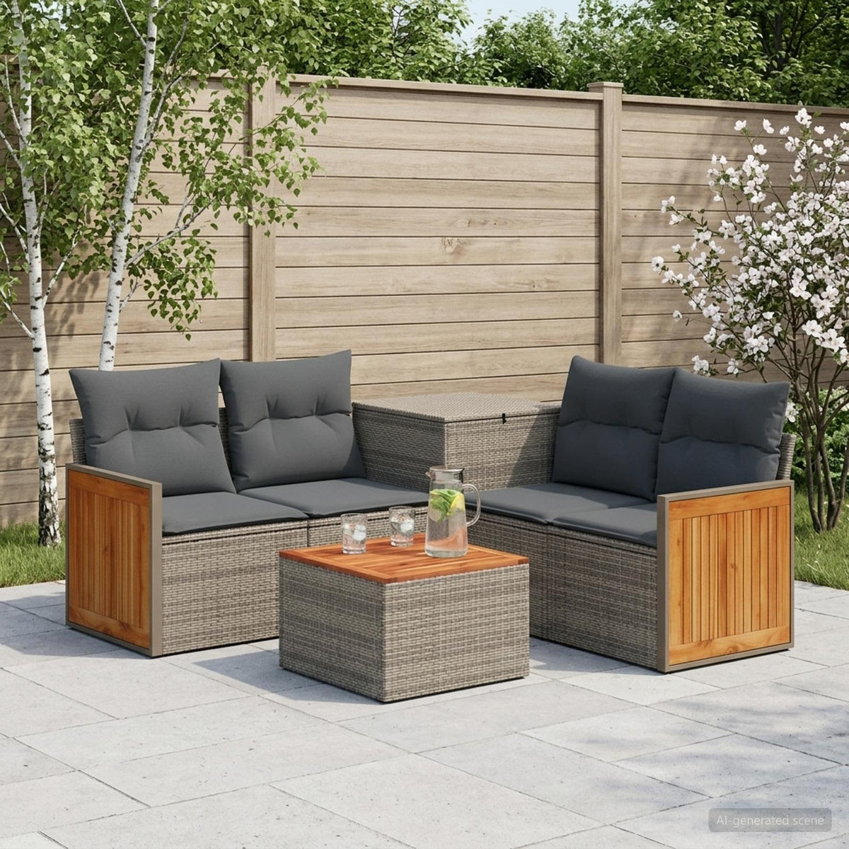 Bankstel 6 st Grijs en Donkergrijs Poly Rattan en Staal is nu te koop bij PeponiXL, paradijselijk wonen!