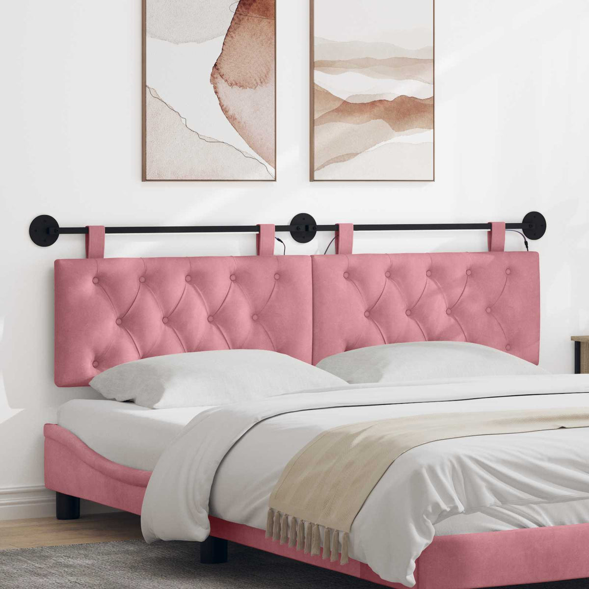 Hangend hoofdbord Met LED-verlichting Roze Fluweel is nu te koop bij PeponiXL, paradijselijk wonen!