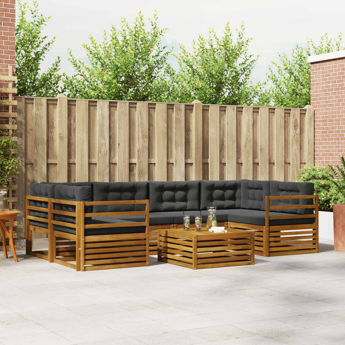 Buiten bankenset met kussen 7 pcs Natuurlijk en Antraciet is nu te koop bij PeponiXL, paradijselijk wonen!