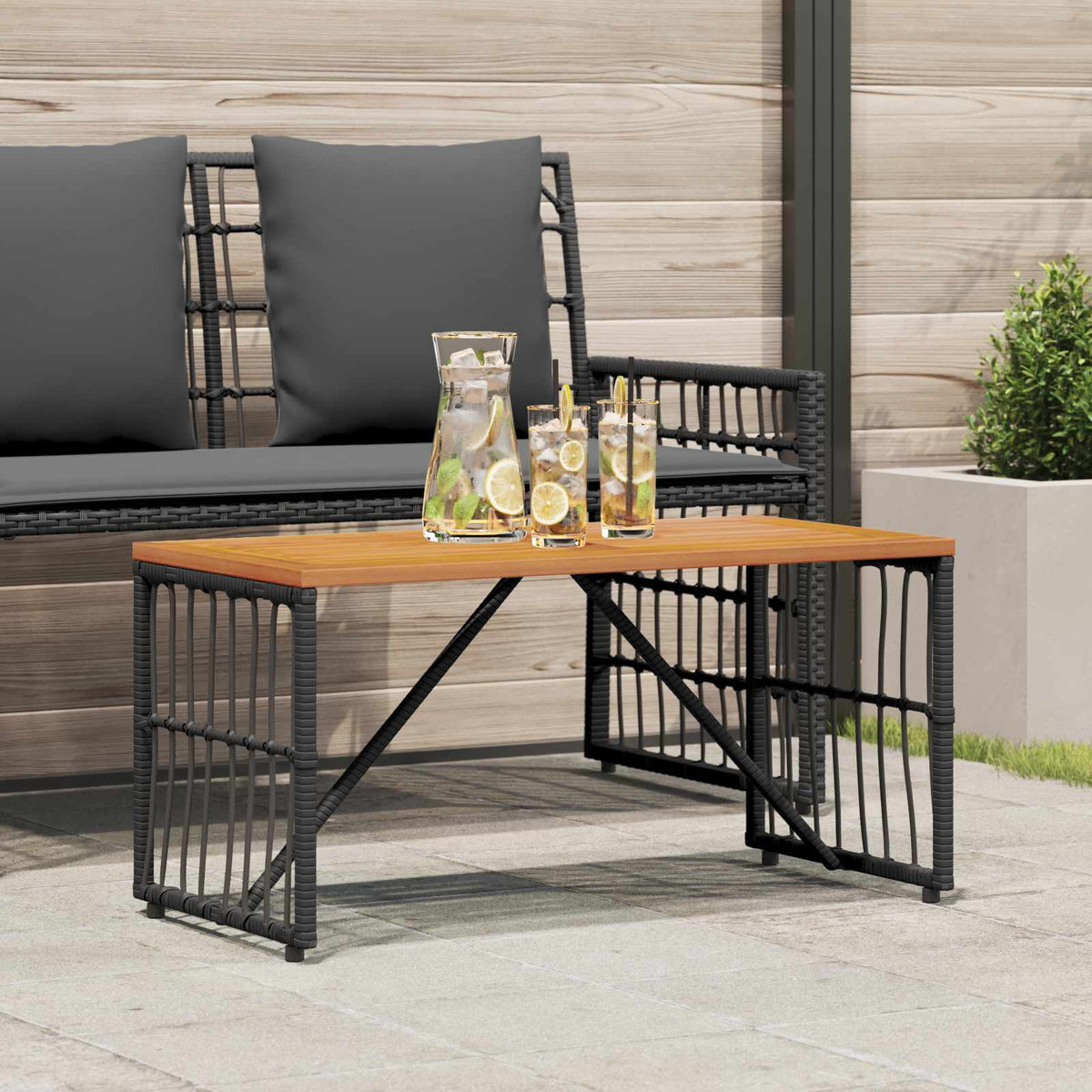 Buiten Tafel Zwart 80 x 40 x 40 cm Staal en Poly Rattan is nu te koop bij PeponiXL, paradijselijk wonen!