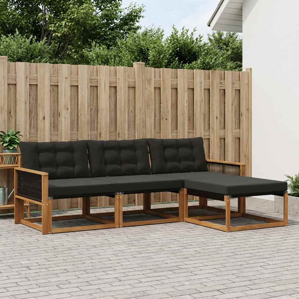 Buiten bankenset met kussen 4 pcs Naturel en Zwart is nu te koop bij PeponiXL, paradijselijk wonen!