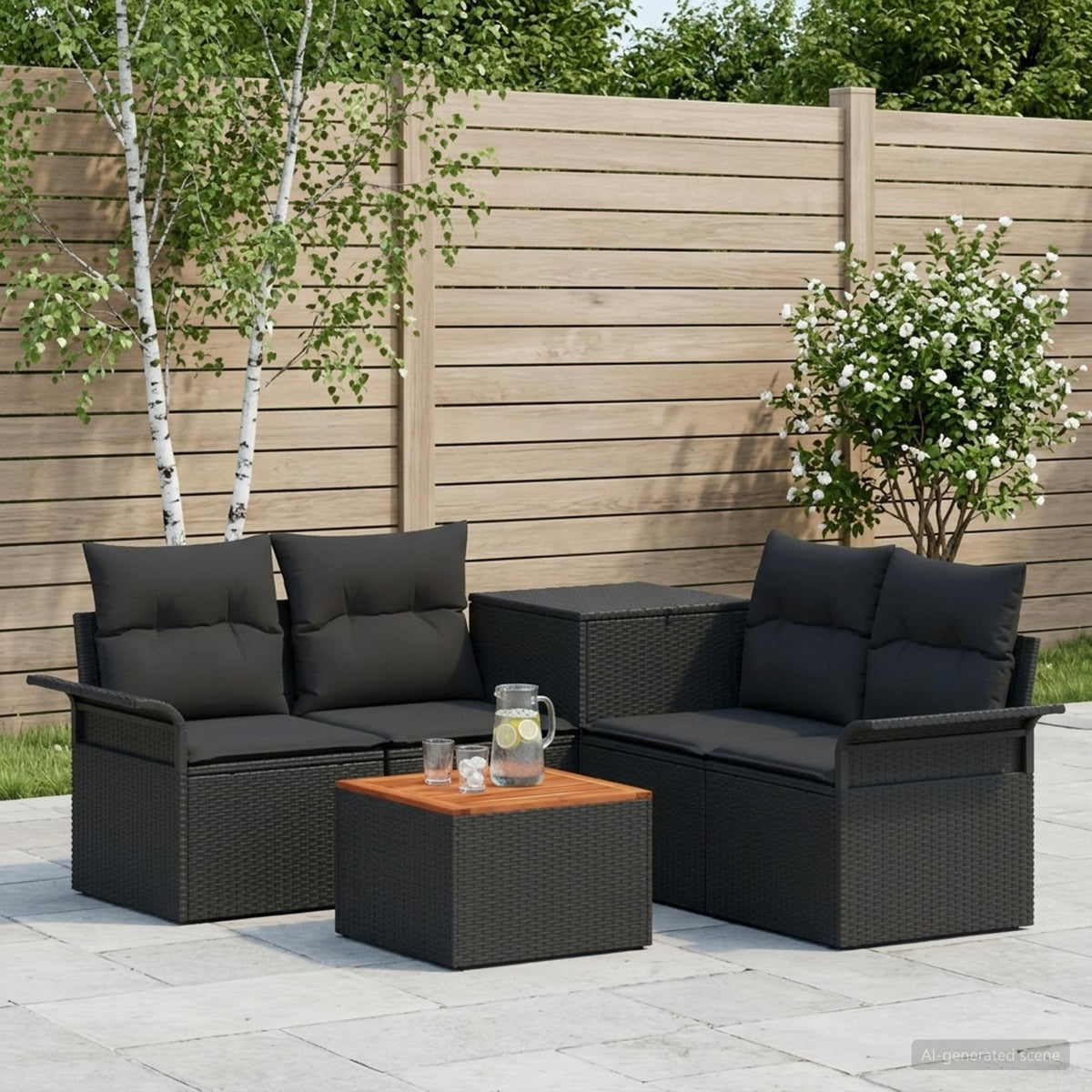 Bankstel 6 pcs 4-Aantal zitplaatsen Zwart Poly Rattan en Staal is nu te koop bij PeponiXL, paradijselijk wonen!