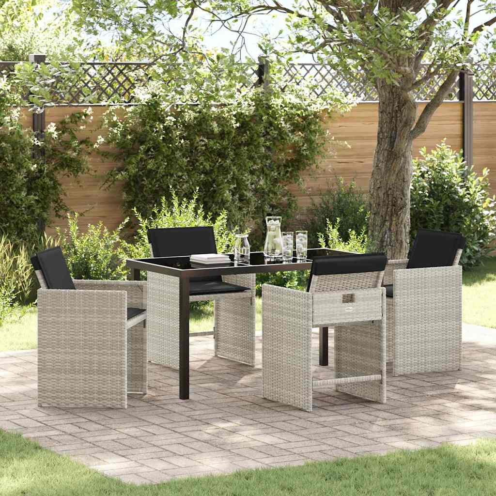 Tuin eettafelset met kussen 5 pcs Lichtgrijs poly rattan is nu te koop bij PeponiXL, paradijselijk wonen!