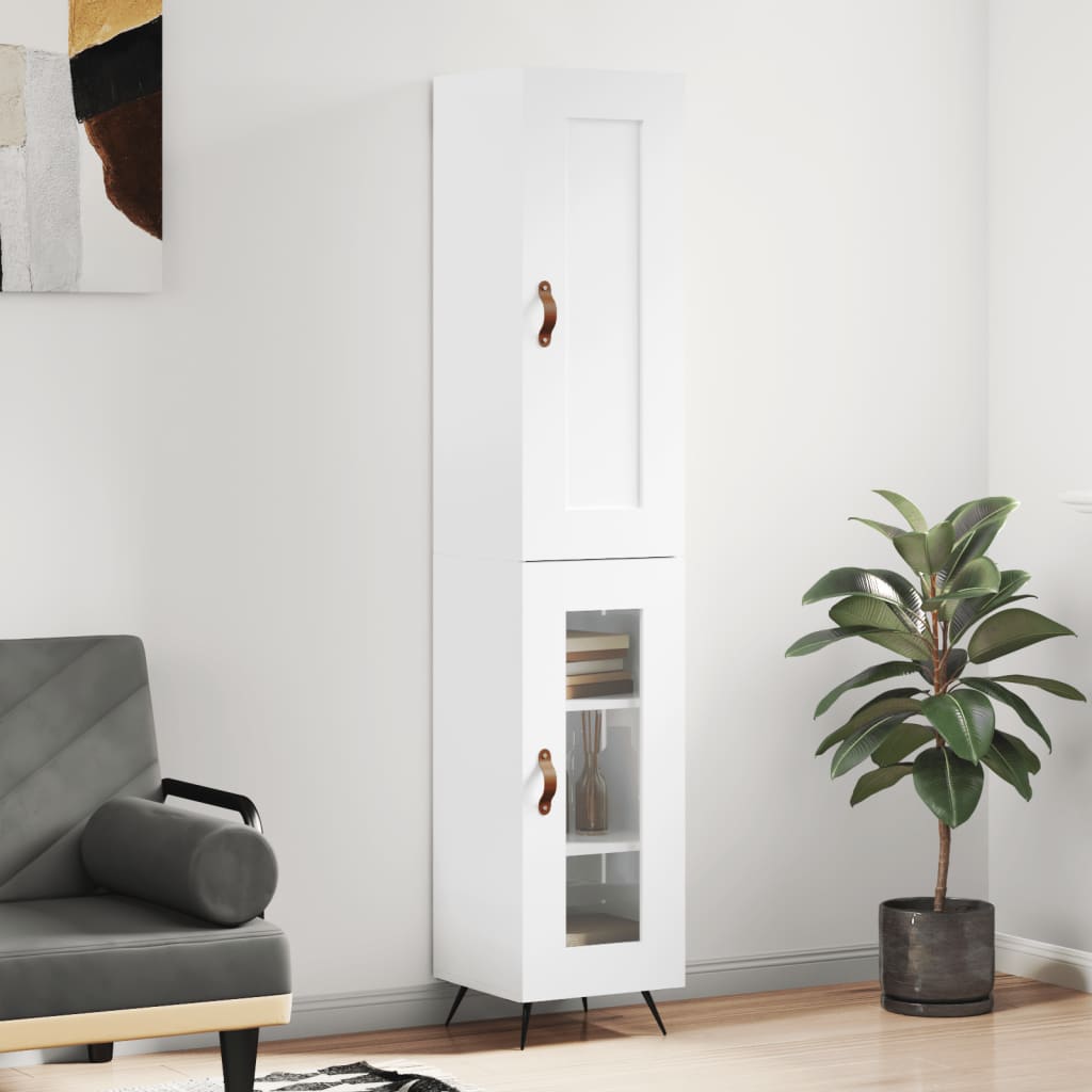 Hoge kast 34,5x34x180 cm bewerkt hout hoogglans wit is nu te koop bij PeponiXL, paradijselijk wonen!