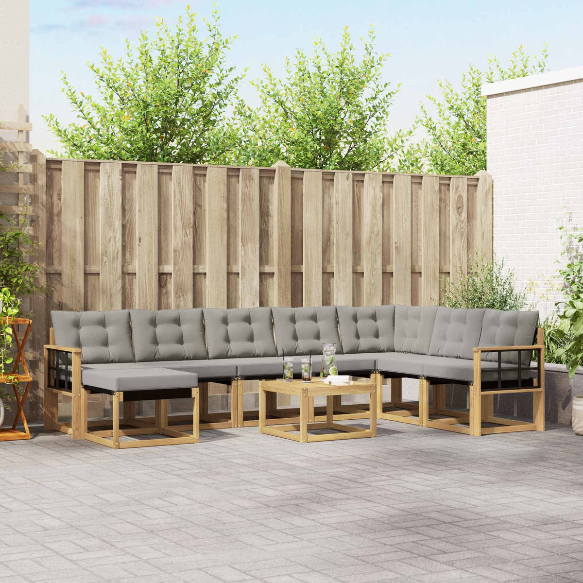 Buiten bankenset met kussen 9 pcs Wit en Lichtgrijs is nu te koop bij PeponiXL, paradijselijk wonen!