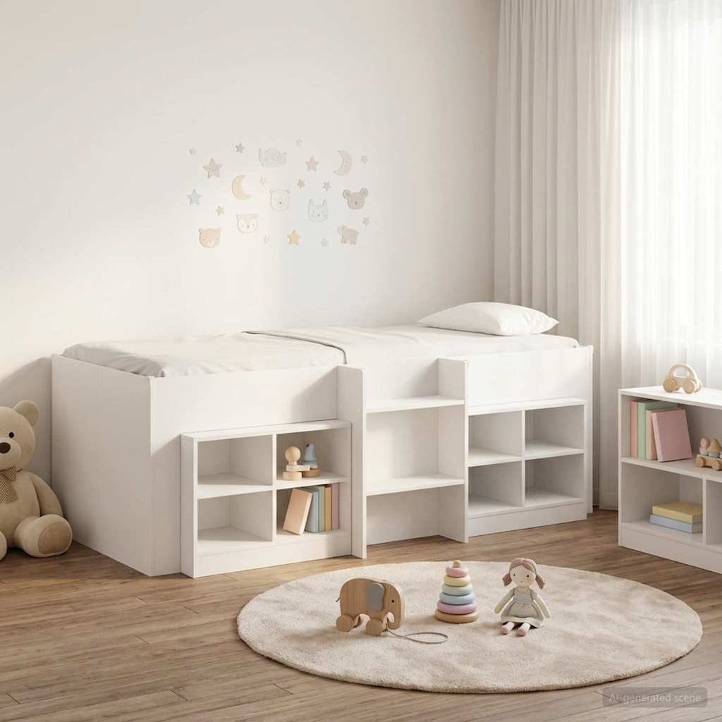 Loft Bed Frame met Kast met plank 3 st Wit Bewerkt hout is nu te koop bij PeponiXL, paradijselijk wonen!