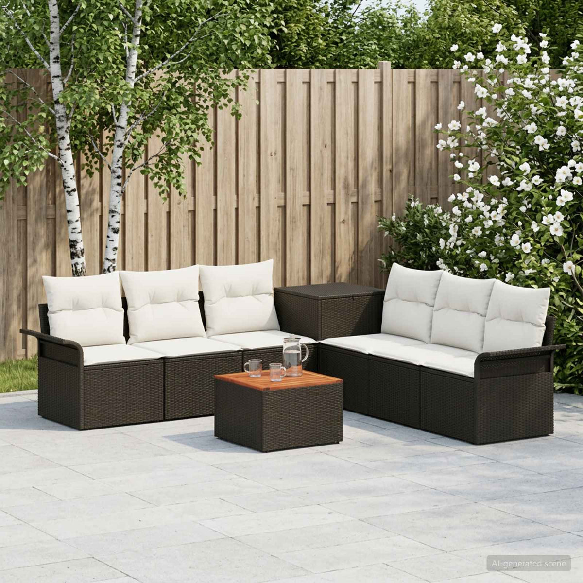 Bankstel 8 st Zwart en Cream Wit Poly Rattan en Staal is nu te koop bij PeponiXL, paradijselijk wonen!