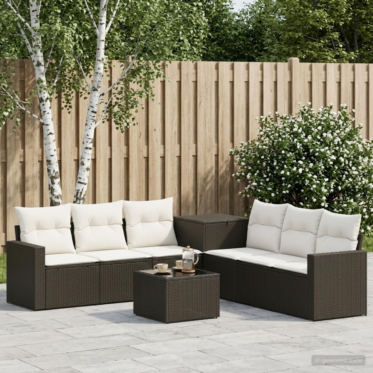 Bankstel 8 st Zwart en Cream Wit Poly Rattan en Staal is nu te koop bij PeponiXL, paradijselijk wonen!