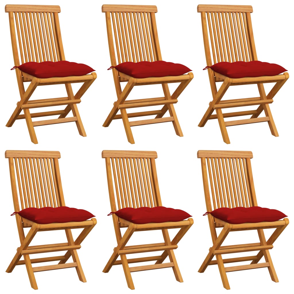 Tuinstoelen 6 st met rode kussens massief teakhout is nu te koop bij PeponiXL, paradijselijk wonen!