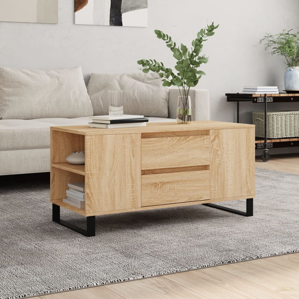 Salontafel 102x44,5x50 cm bewerkt hout sonoma eikenkleurig is nu te koop bij PeponiXL, paradijselijk wonen!