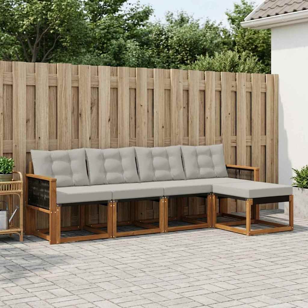 Buiten bankenset met kussen 5 pcs Naturel en lichtgrijs is nu te koop bij PeponiXL, paradijselijk wonen!