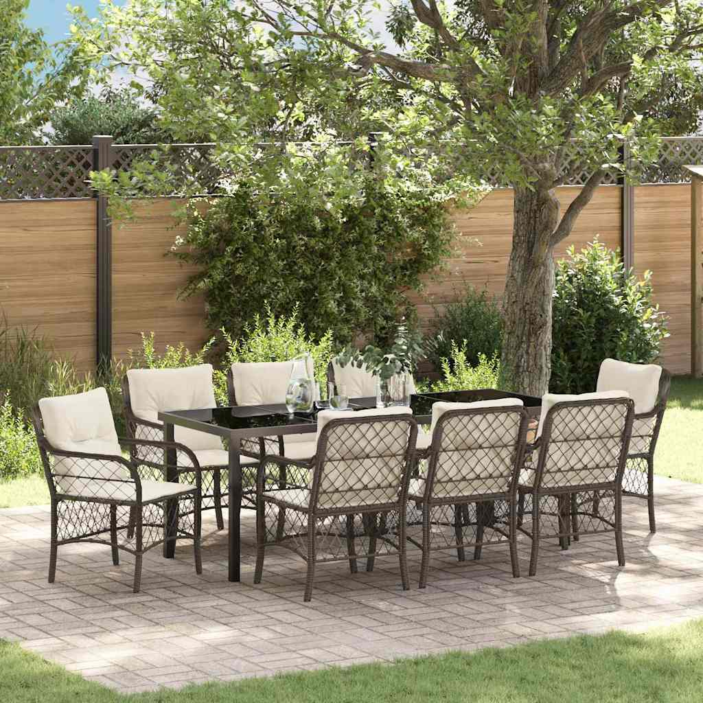 Tuin eettafelset met kussen 9 pcs Bruin poly rattan is nu te koop bij PeponiXL, paradijselijk wonen!